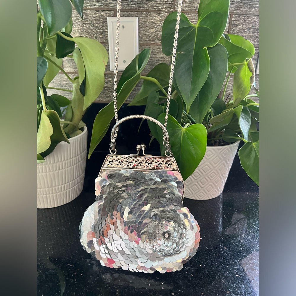 VINTAGE Evening Sequin SILVER PURSE